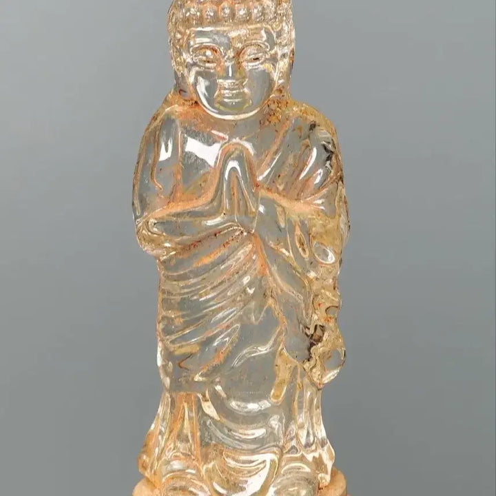 [BUNJANG] Gilding Inscription Glass Crystal Conch Buddha Sarira Casket / 금채 명문 유리수정 합장불 사리함 (2) 골동품 불상 불교 고미술품
