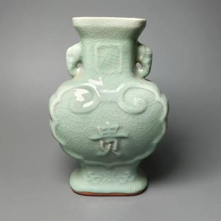 [BUNJANG] Late Qing Dynasty Celadon Porcelain Twin-Handled Vase with &
