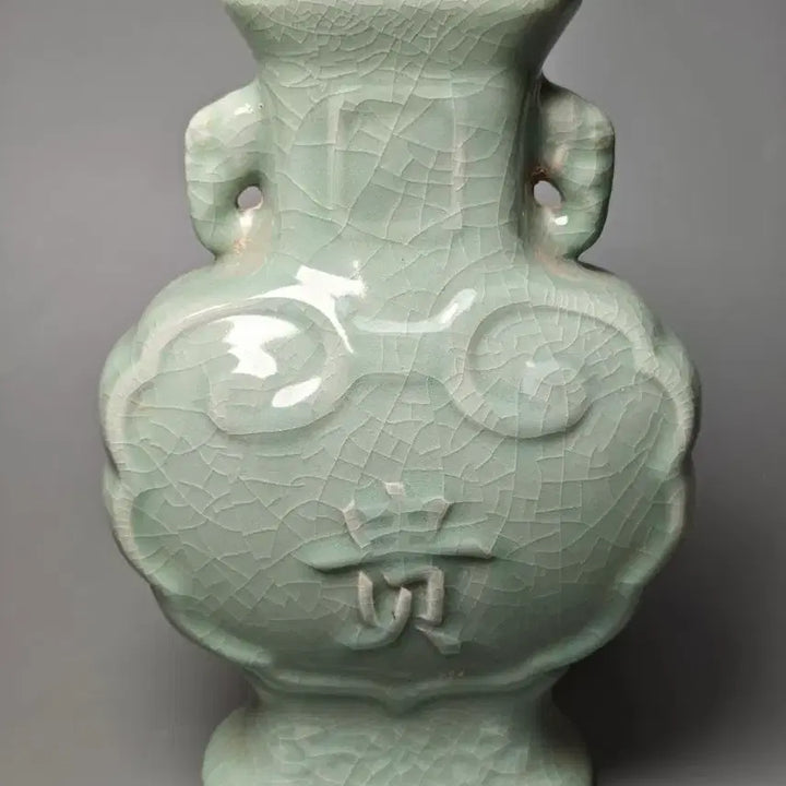 [BUNJANG] Late Qing Dynasty Celadon Porcelain Twin-Handled Vase with &