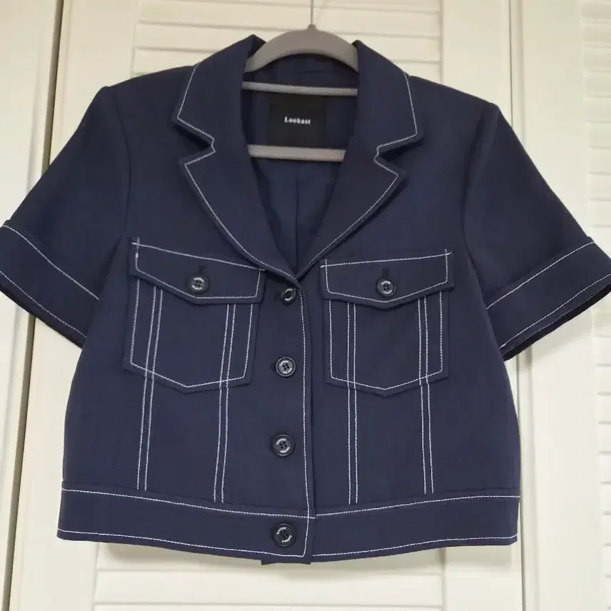 [BUNJANG] Lookast Navy Stitch Short Blazer Jacket / 룩캐스트 네이비 스티치  숏 블레이저 재킷새상품급