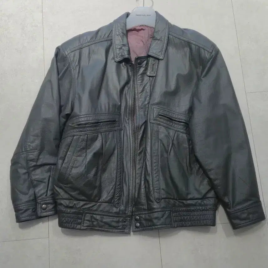 [BUNJANG] Vintage Leather Jacket - Grey Olive / 빈티지레더자켓 그레이올리브