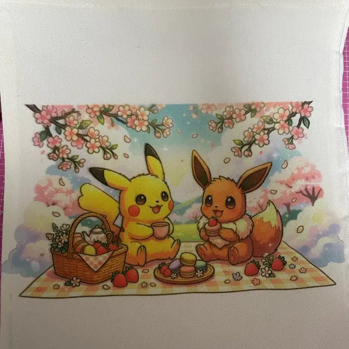 [BUNJANG] Pokemon Pikachu Eevee Cherry Blossom Theme Tote Bag / 포켓몬 피카츄 이브이 벚꽃 테마 토트백