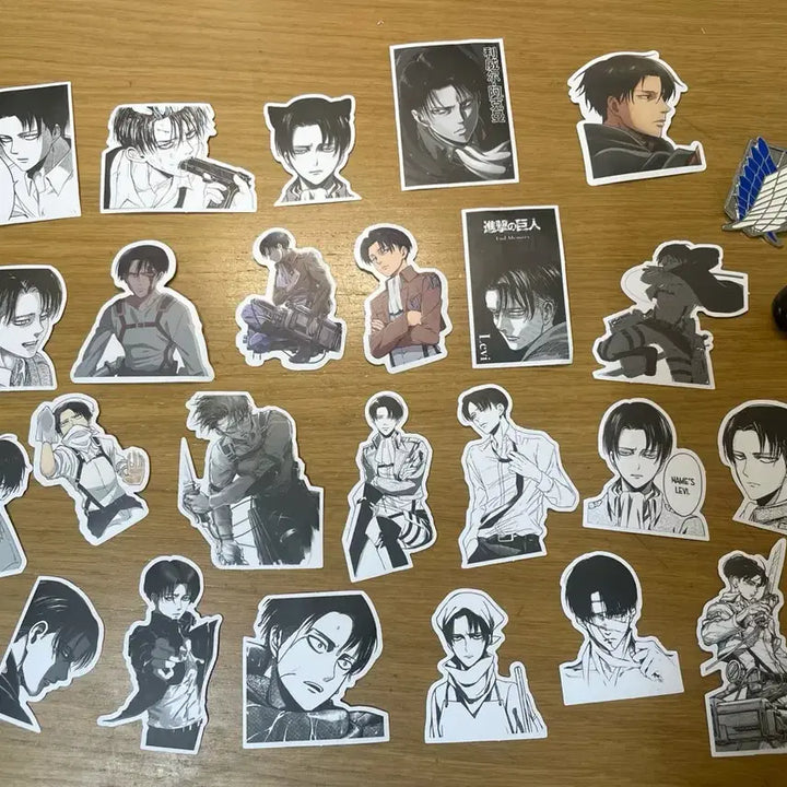[BUNJANG] Attack on Titan Levi Sticker, Keychain, and Badge Bundle Set / 진격의거인 진격거 리바이 비공굿 스티커 키링 뱃지