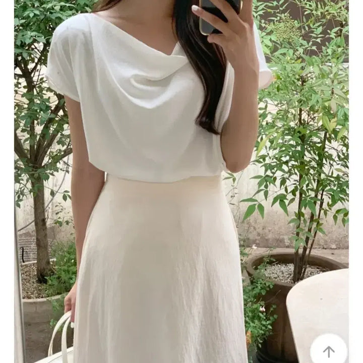 [BUNJANG] Drape Short Sleeve Blouse - Ivory / 드레이프 반팔 블라우스 아이보리 새제품