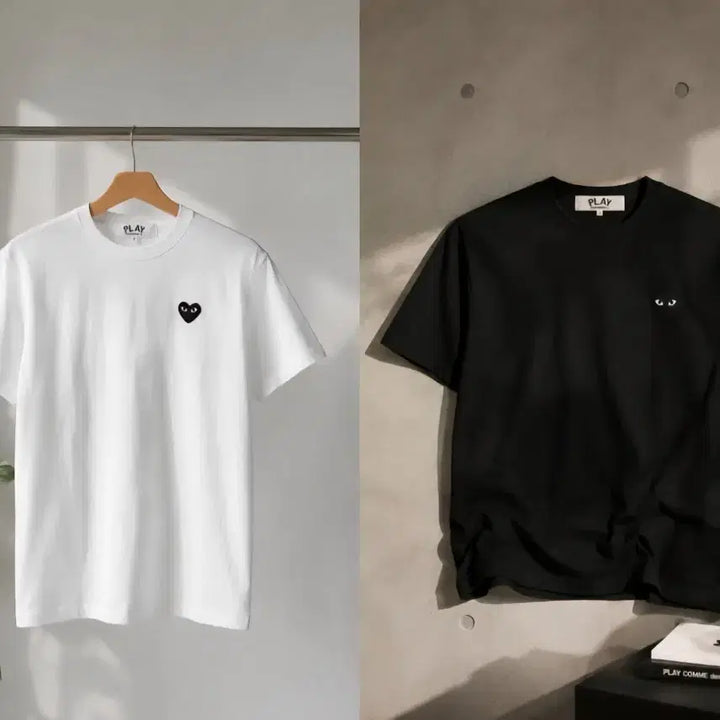 [BUNJANG] Comme des Garçons Black Heart Appliqué Short Sleeve T-Shirt / 특가)무료배송)꼼데가르송 하트블랙와펜   반팔티