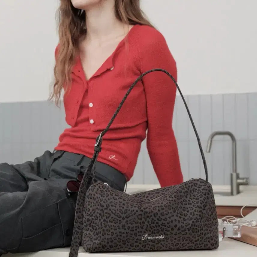 [BUNJANG] Franmeriko Leopard Shoulder Bag (Charcoal) / (새상품) 프랑메리코 레오파드 숄더백 (차콜)