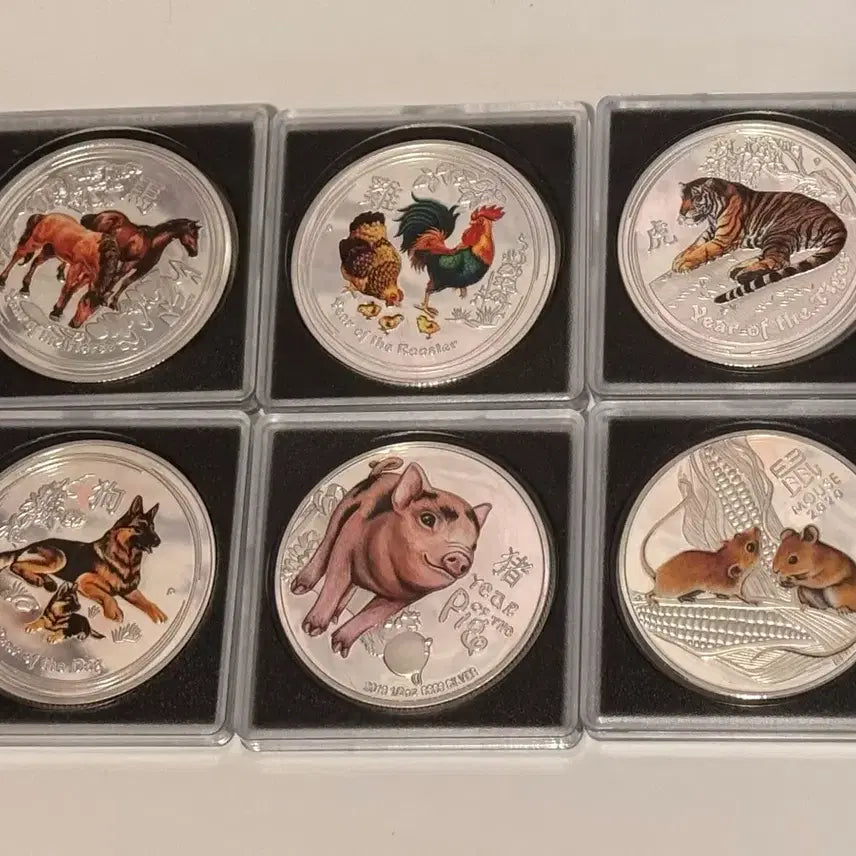 [BUNJANG] Australia Zodiac Series Color Coins Set (6 Coins) - Queen Elizabeth II $1 / 호주 십이지신 컬러 주화 6종 세트 - 엘리자베스 2세 여왕 1달러