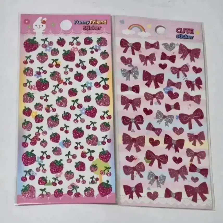 [BUNJANG] Bling Bling Strawberry Ribbon Stickers / 고전 블링블링 딸기,리본 스티커