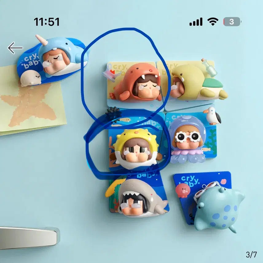 [BUNJANG] Pop Mart Crybaby Sea of Tears Pufferfish &amp; Seal Figure / 팝마트 크라이베이비 눈물바다 자석 피규오 노랑 복어 마그넷