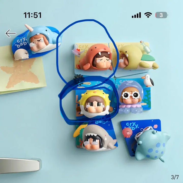 [BUNJANG] Pop Mart Crybaby Sea of Tears Pufferfish &amp; Seal Figure / 팝마트 크라이베이비 눈물바다 자석 피규오 노랑 복어 마그넷