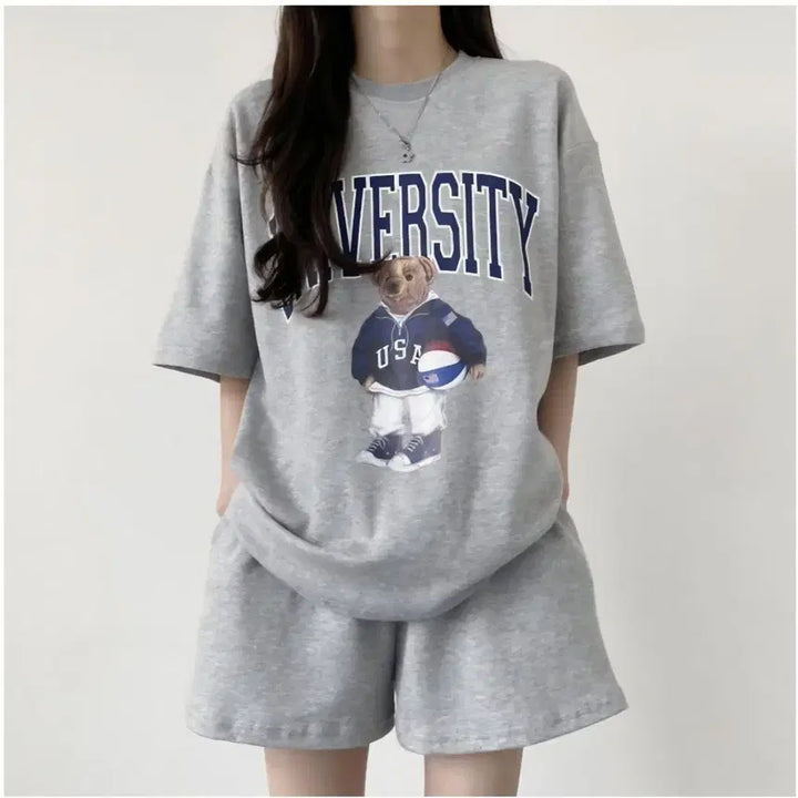 [BUNJANG] Bear Casual Training Short Sleeve Set / 베어 캐주얼 트레이닝 반팔세트 (무료배송)