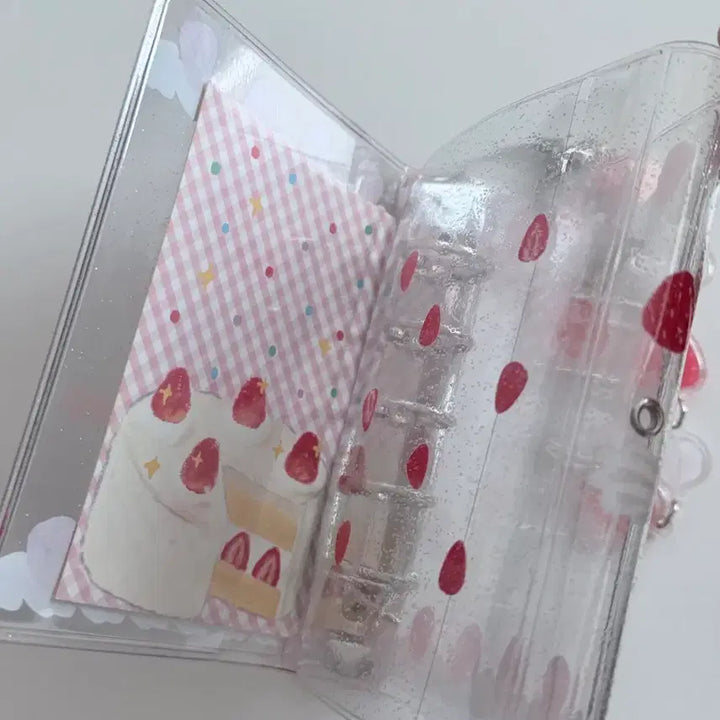 [BUNJANG] Strawberry 6-Ring Diary + Strawberry Cream Keychain Set / 딸기 5공 다이어리+ 딸기생크림 키링
