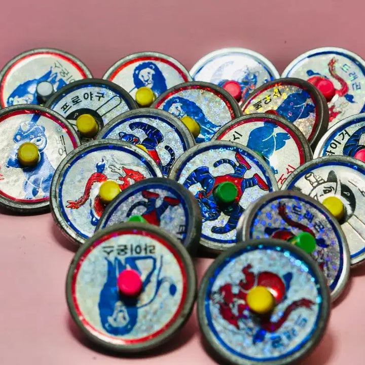 [BUNJANG] Vintage Baseball Flippy Toys Set (18 pcs) / 옛날 프로야구 팽이 18개 국민학교 고전완구 수집 세트