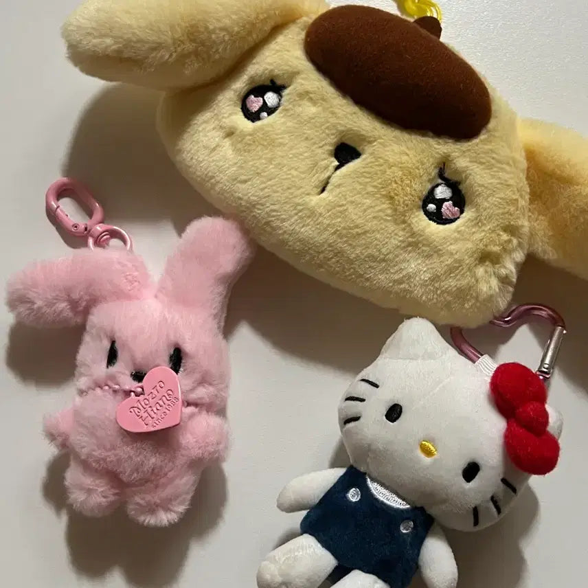 [BUNJANG] Sanrio Hello Kitty &amp; Pompompurin Pouch Keyring Plush Set / 헬로키티 폼폼푸린파우치 키링 인형 정품