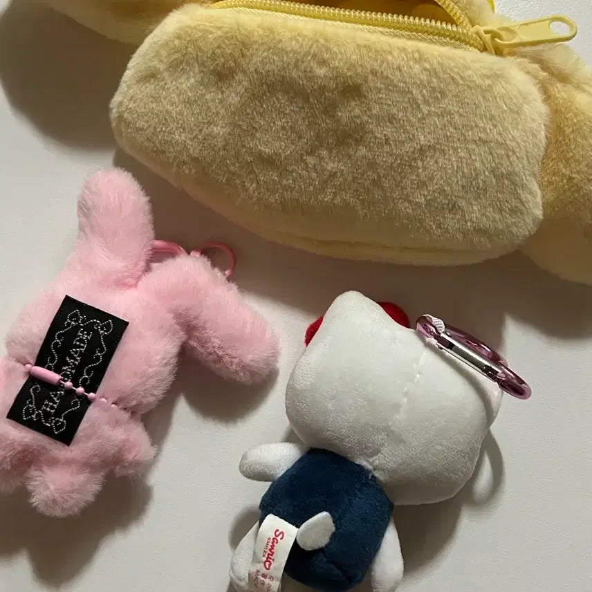 [BUNJANG] Sanrio Hello Kitty &amp; Pompompurin Pouch Keyring Plush Set / 헬로키티 폼폼푸린파우치 키링 인형 정품