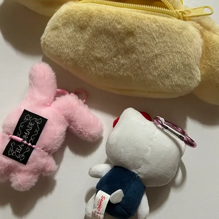 [BUNJANG] Sanrio Hello Kitty &amp; Pompompurin Pouch Keyring Plush Set / 헬로키티 폼폼푸린파우치 키링 인형 정품
