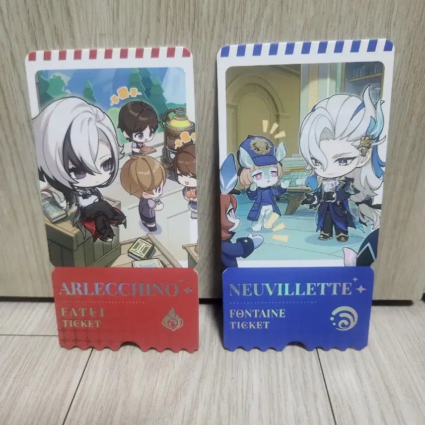 [BUNJANG] Genshin Cafe Limited Edition Neuvillette &amp; Arlecchino Mini Ticket Set / 원신카페 특전 느비예트,아를레키노 미니티켓
