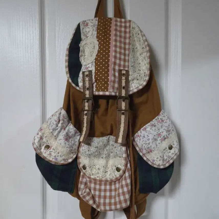[BUNJANG] Japanese Vintage Polka Dot Lace Backpack / 일본빈티지 도트 레이스 백팩 패치 모리걸 도트 하구미 쓰리포켓 모리 가방