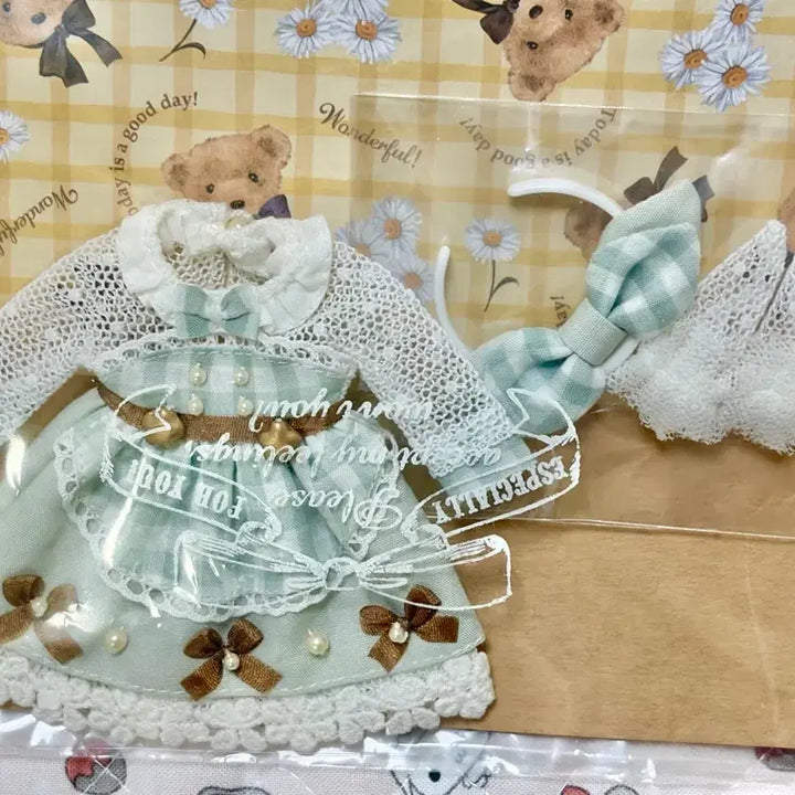[BUNJANG] Sleep Doll Gingham Chocolate Dress Outfit Mint / sleep doll 깅엄 쇼콜라 원피스 오비츠11 의상 민트