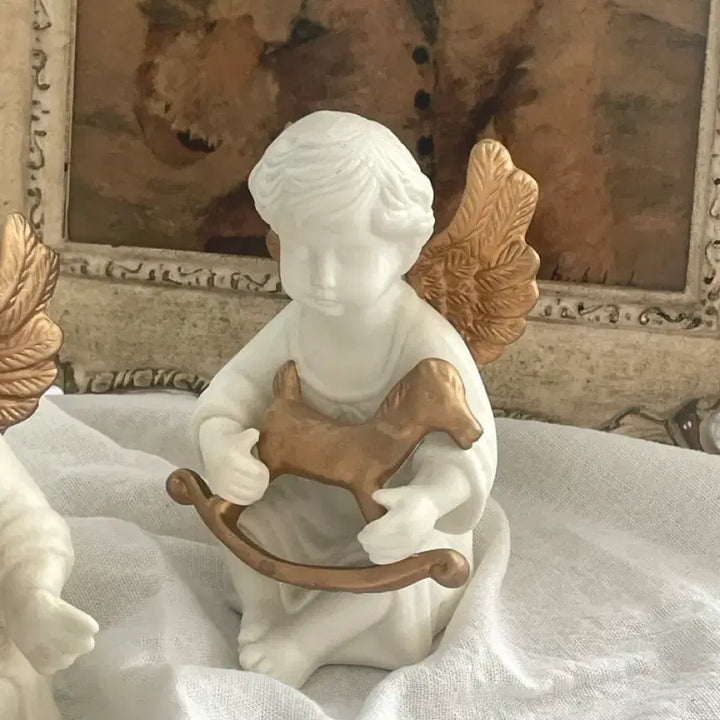 [BUNJANG] Antique Porcelain Angel Figurines Set with Teddy Bear and Rocking Horse / 엔틱 빈티지 포셀린 천사 피겨린 세트