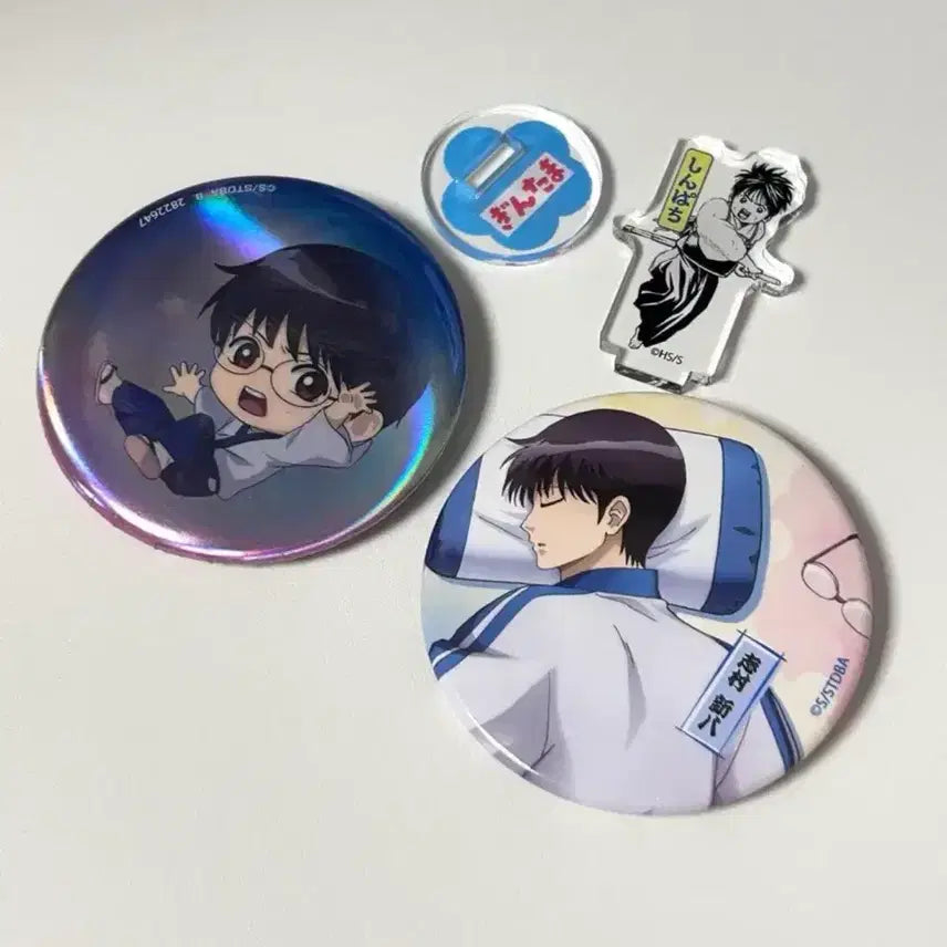 [BUNJANG] Gintama Shinpachi Mini Chibi Acrylic Stand Bubble Sleep Can Badge Bundle Set / 은혼 신파치 미니 치비 아크릴 스탠드 비눗방울 수면 잠 캔뱃지 일괄