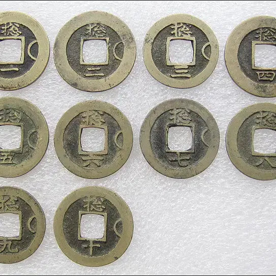 [BUNJANG] Joseon Dynasty Yeongjo Year Sangpyeong Tongbo Coin Set / 조선 영조33년(1757) 상평통보 총 : 우접월표 : 1~10(349)