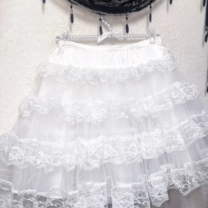 [BUNJANG] Japanese Vintage Angelic Frill Lace Tutu Skirt Pannier Petticoat / 퓨어화이트 엔젤릭 프릴레이스 튜튜스커트 캉캉 파니에 페티코트 로리타 양산
