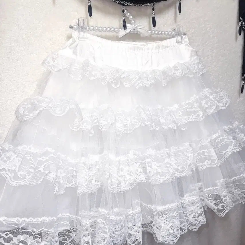 [BUNJANG] Japanese Vintage Angelic Frill Lace Tutu Skirt Pannier Petticoat / 퓨어화이트 엔젤릭 프릴레이스 튜튜스커트 캉캉 파니에 페티코트 로리타 양산
