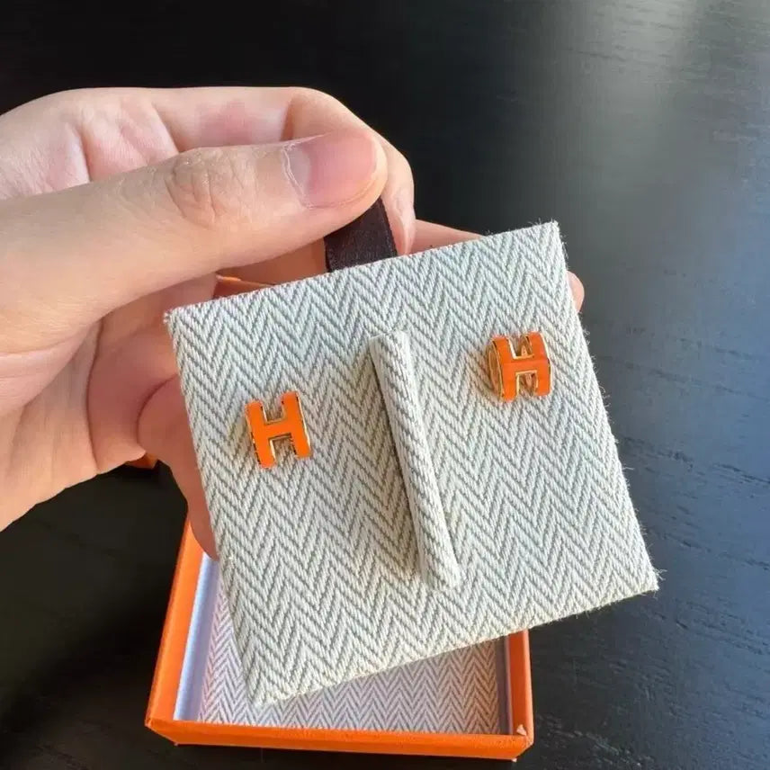 [BUNJANG] Hermès Orange H Earrings / 에르메스 오렌지 H 귀걸이