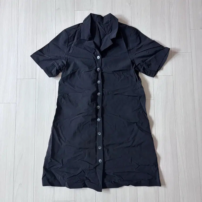 [BUNJANG] Crinkly Short-Sleeve Button Dress - Black / [ 새상품 ] 바스락 반팔 단추 원피스 블랙 !