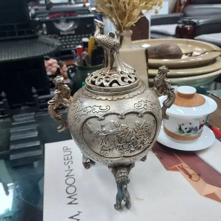 [BUNJANG] Brass Phoenix Decorated Incense Burner / 백동 봉황 장식 향로