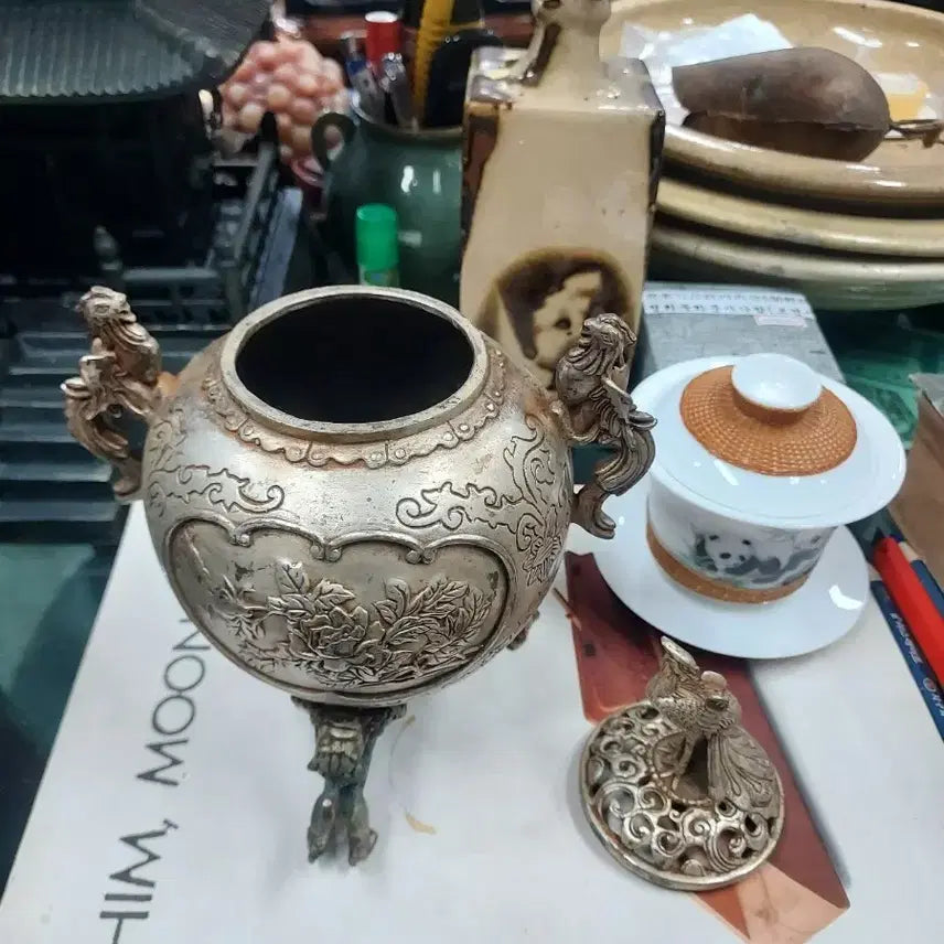 [BUNJANG] Brass Phoenix Decorated Incense Burner / 백동 봉황 장식 향로
