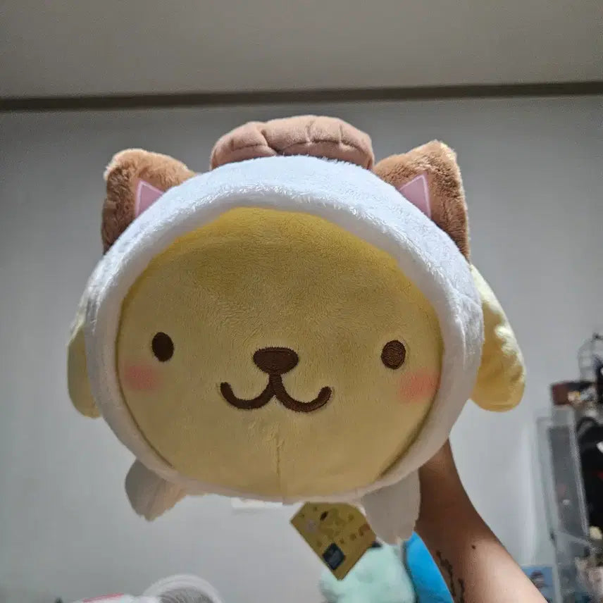 [BUNJANG] Sanrio Pompompurin Cat Hood Nakayoshi Plush Doll / 산리오 폼폼푸린 고양이 후드 나카요시 네코 인형