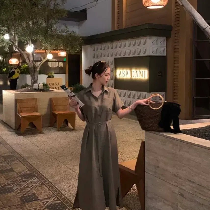 [BUNJANG] Finre Demer Linen Collar Pocket Long Dress - Light Beige / (새상품) 핀르 드메르 린넨 카라 포켓 롱원피스 