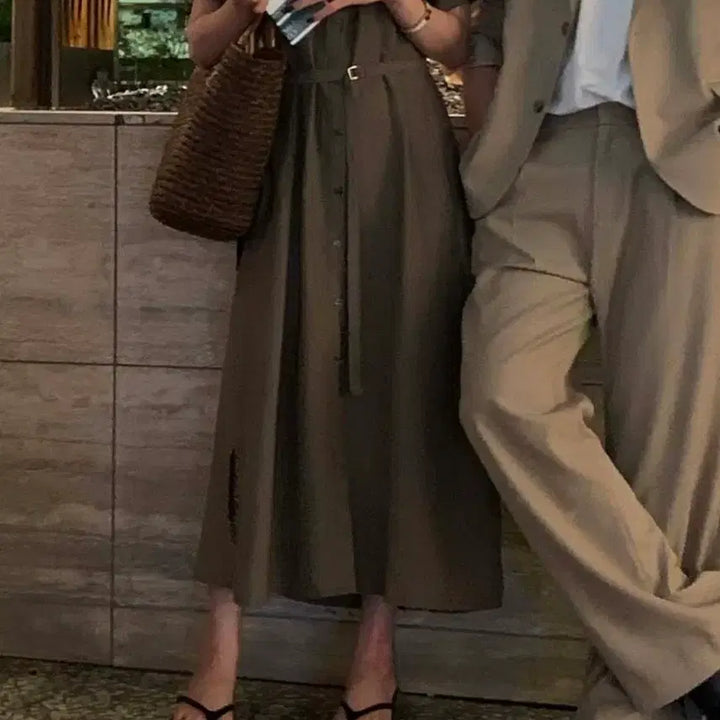 [BUNJANG] Finre Demer Linen Collar Pocket Long Dress - Light Beige / (새상품) 핀르 드메르 린넨 카라 포켓 롱원피스 