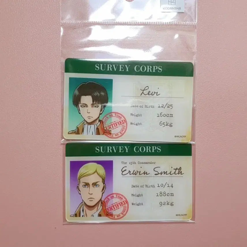 [BUNJANG] Attack on Titan Levi &amp; Erwin Military ID Acrylic Card Set (2 Types) / 진격의 거인 리바이+엘빈 병단증 아크릴 카드 2종세트