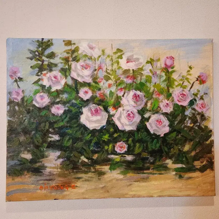 [BUNJANG] Oh Yong-chul "Landscape with Rose Garden" Oil Painting / 장미밭이 있는 풍경 오용칠 화백 유화