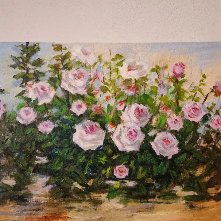 [BUNJANG] Oh Yong-chul "Landscape with Rose Garden" Oil Painting / 장미밭이 있는 풍경 오용칠 화백 유화