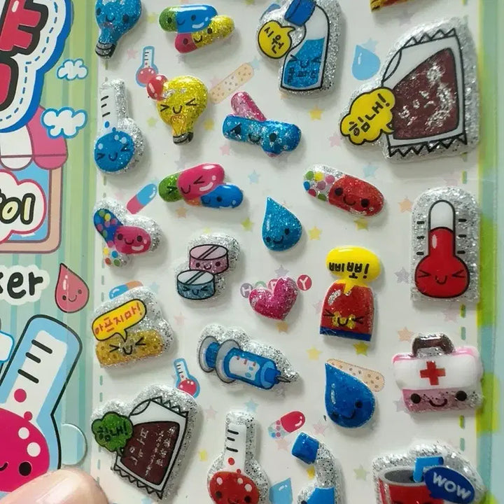 [BUNJANG] Pharmacy Concept Glittery Plush Stickers / [고전문구] 약국컨셉 반짝이 폭신 스티커