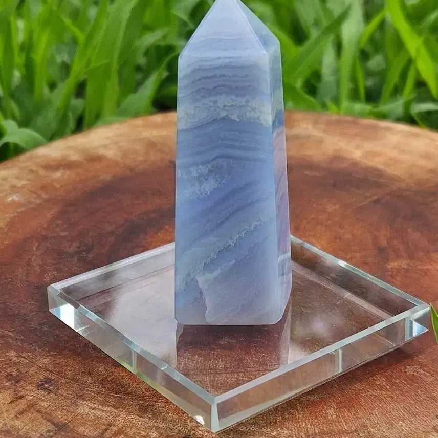 [BUNJANG] Natural Blue Lace Agate Tower with Stand / [좌대 포함] 천연 블루 레이스 아게이트 타워