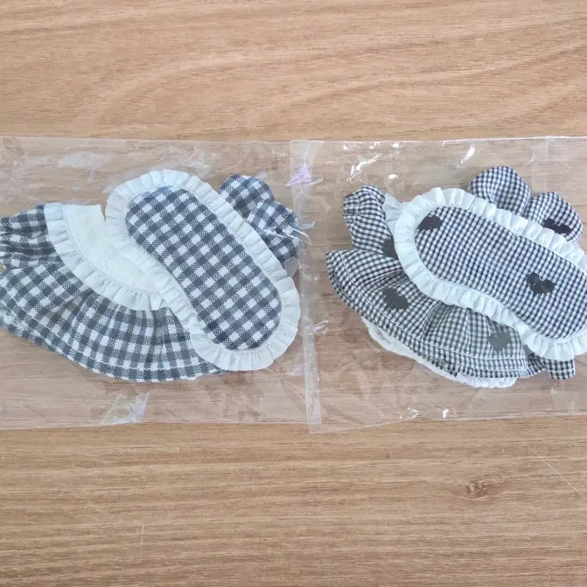 [BUNJANG] Handmade 10cm Doll Clothes Set - Black Heart Check Navy / 수제원피스 10cm 블랙하트 체크네이비 솜인형 옷장