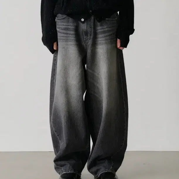 [BUNJANG] NOUN Wide Curved Denim Pants (Black) / [노운] wide curved denim pants (black)