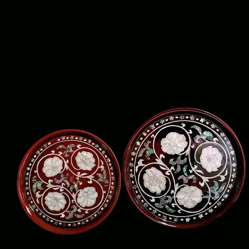[BUNJANG] Korean Traditional Mother-of-Pearl Inlaid Lacquerware Serving Tray Set / 한국 전통 나전칠기 자개 장식 쟁반 셋트