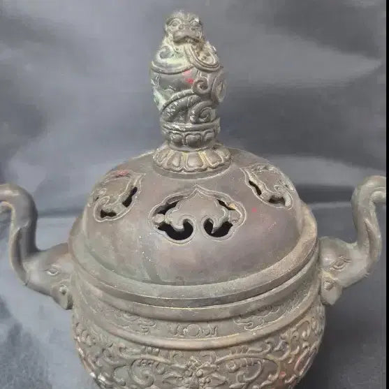 [BUNJANG] Qianlong Period Solid Bronze Censer with Animal Head Handles / 건륭 시대 순 청동 향로, 동물 머리 손잡이 포함