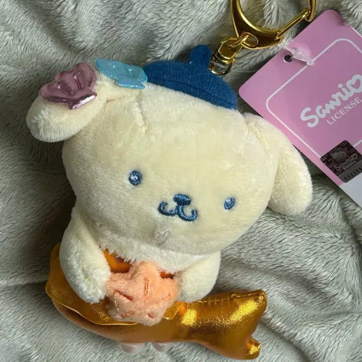 [BUNJANG] Sanrio Pompompurin Mermaid Costume Plush Keychain / 택0,새상품) 산리오 폼폼푸린 인어 코스튬 인형 키링