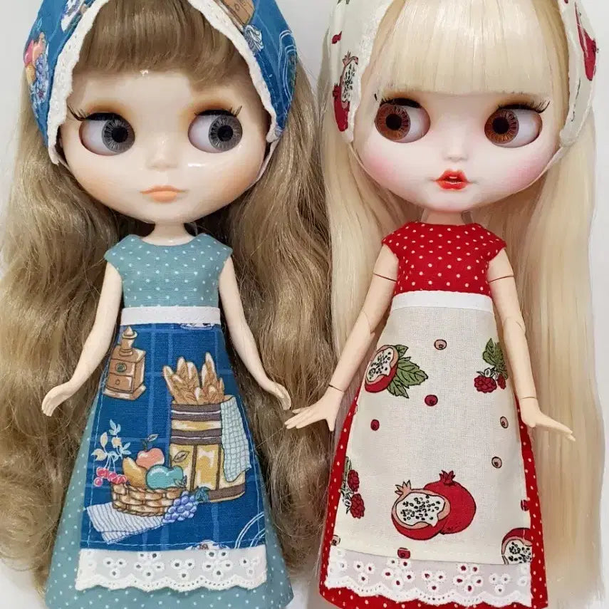 [BUNJANG] Blythe Doll Compatible Dot Print Dress, Apron, and Headscarf Set / 브라이스옷  (페이크)호환의상