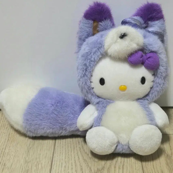 [BUNJANG] Sanrio Lavender Fox Tail Kitty Plush / 희귀 고전 산리오 라벤더 여우 꼬리펑 키티