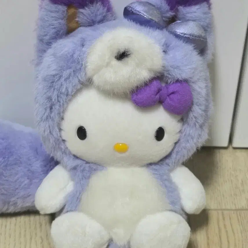 [BUNJANG] Sanrio Lavender Fox Tail Kitty Plush / 희귀 고전 산리오 라벤더 여우 꼬리펑 키티