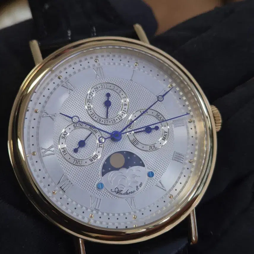 [BUNJANG] Andrew &amp; Co Moonphase Leather Strap Watch AC08000 / Andrew&amp;co 문페이즈 가죽시계 새상품