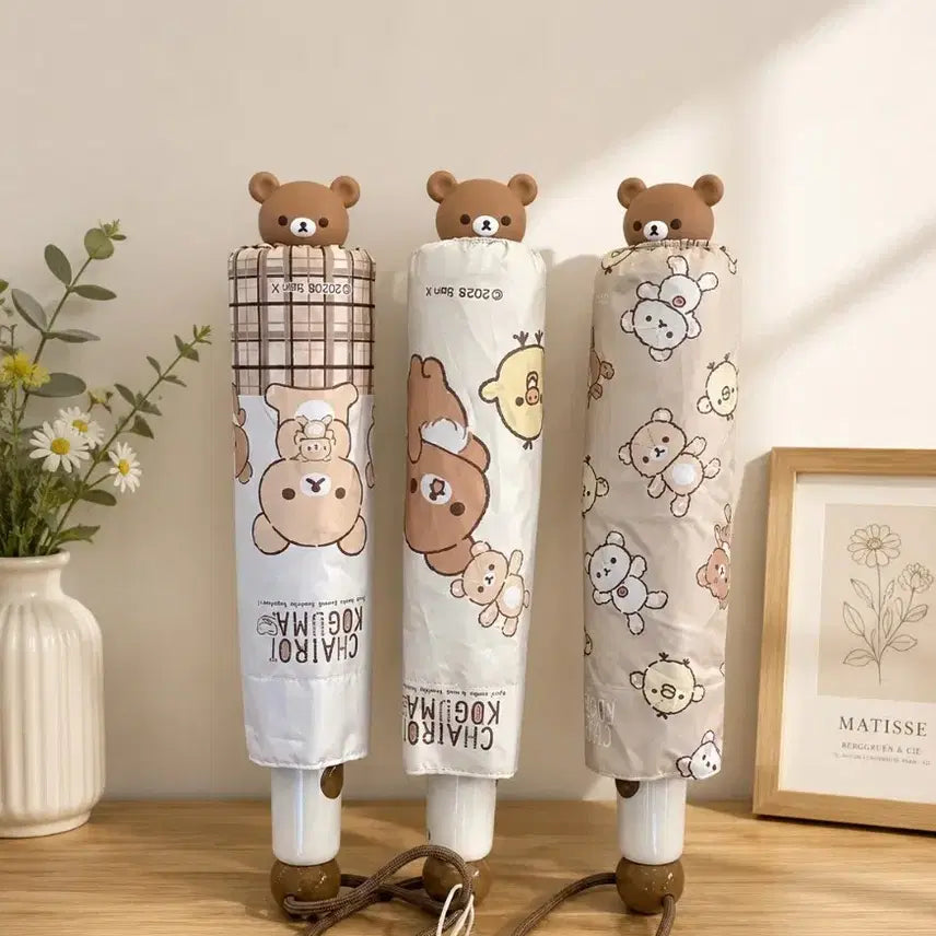 [BUNJANG] Rilakkuma Authentic Folding Fully Automatic UV Protection Umbrella Gift Box Set (3 Types) / 리락쿠마 캐릭터 정품 접이식 완전자동 uv차단 양우산 선물박스 3종